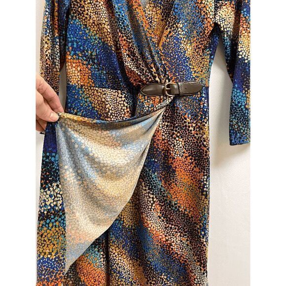 London Times Women's Surplice V-Neck 3/4 sleeve Draped Dress Multi Size 8 - Picture 8 of 8